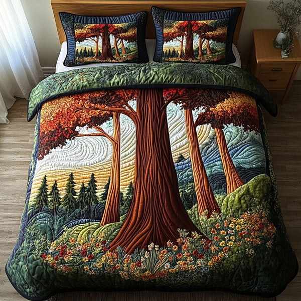 Redwood Majesty quilted 3-piece bedding set on a made bed with two matching pillow shams