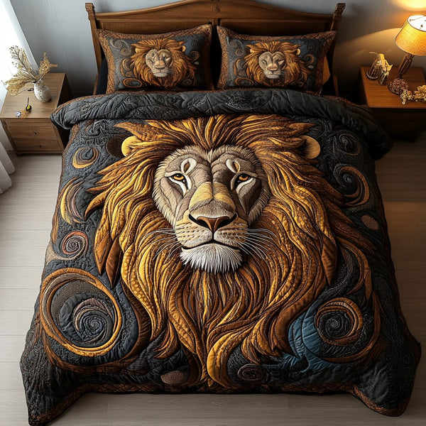 Regal Beast quilted 3-piece bedding set on a made bed with two matching pillow shams