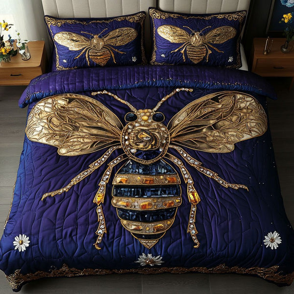 Regal Bee Elegance quilted 3-piece bedding set on a made bed with two matching pillow shams