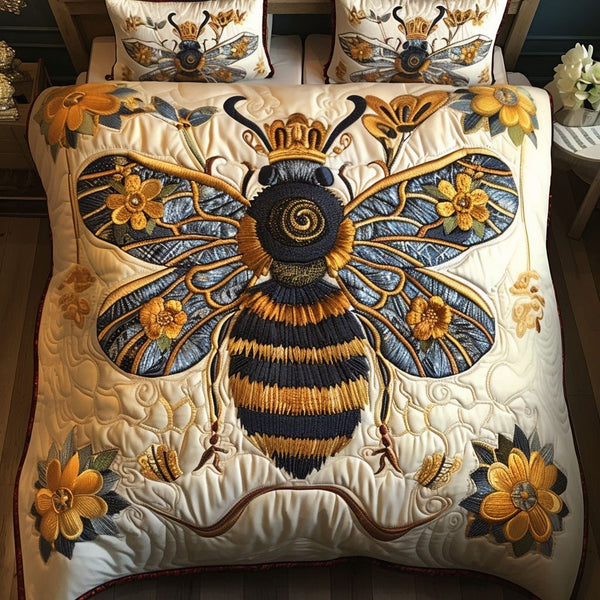 Regal Buzz quilted 3-piece bedding set on a made bed with two matching pillow shams