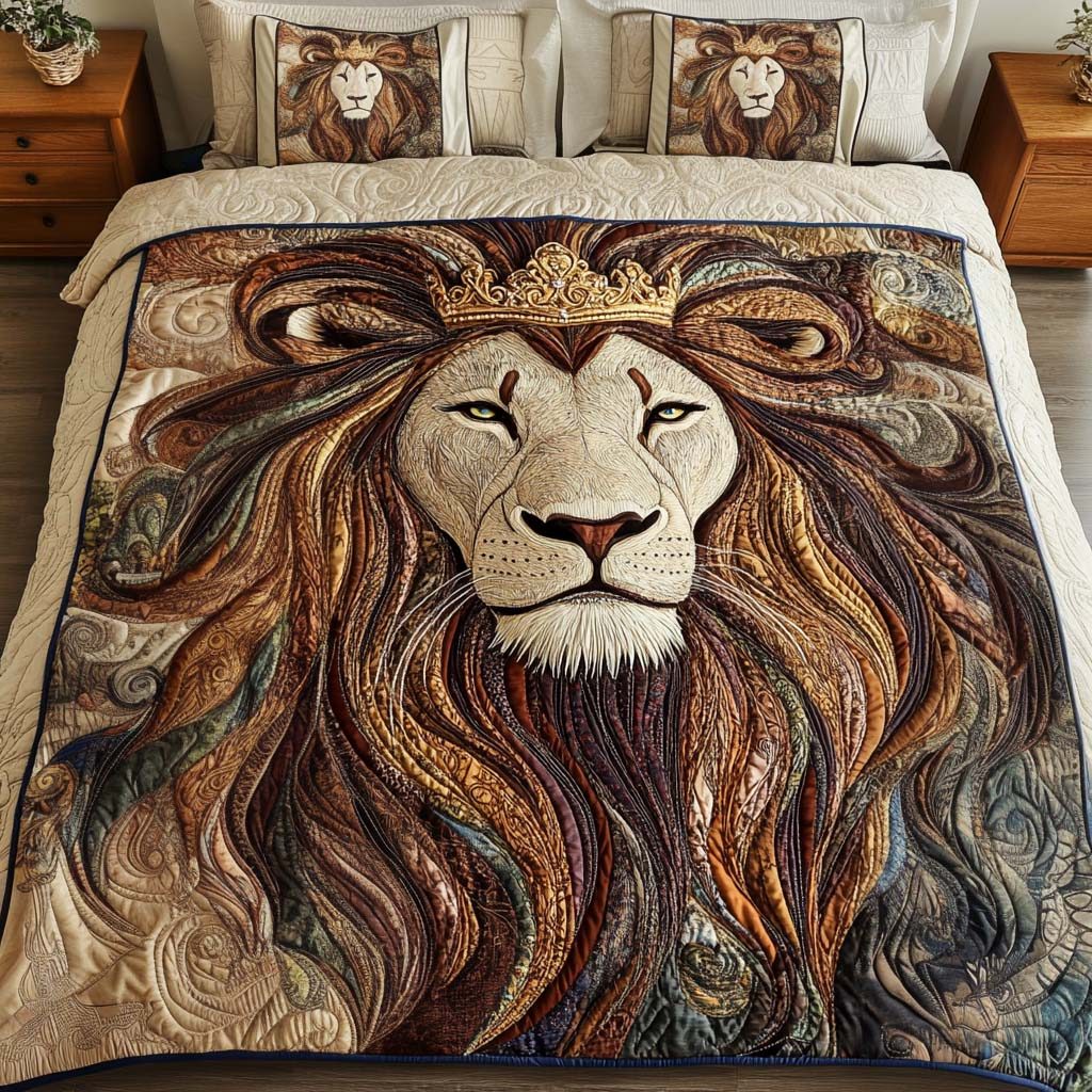 Regal Flame quilted 3-piece bedding set on a made bed with two matching pillow shams