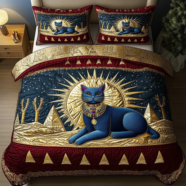 Regal Paws quilted 3-piece bedding set on a made bed with two matching pillow shams