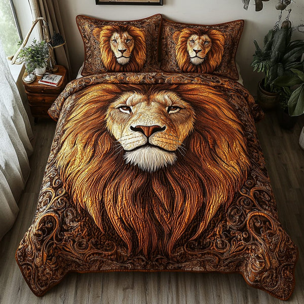 Regal Pride quilted 3-piece bedding set on a made bed with two matching pillow shams
