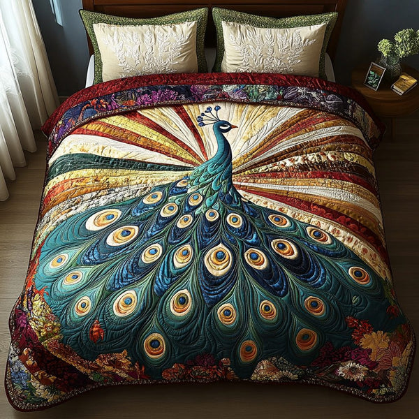 Regal Reflections quilted 3-piece bedding set on a made bed with two matching pillow shams
