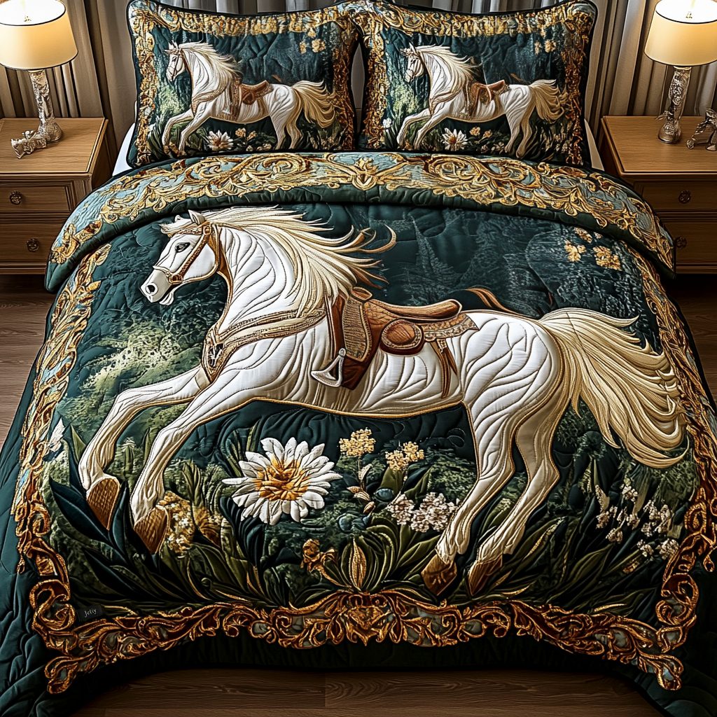 Regal Ride quilted 3-piece bedding set on a made bed with two matching pillow shams