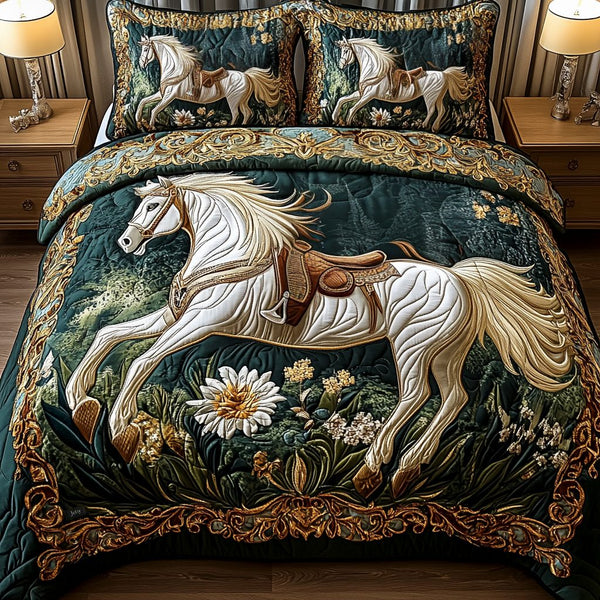 Regal Ride quilted 3-piece bedding set on a made bed with two matching pillow shams