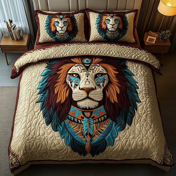 Regal Roar quilted 3-piece bedding set on a made bed with two matching pillow shams