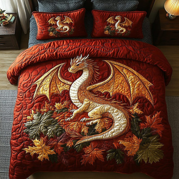 Regal Roar quilted 3-piece bedding set on a made bed with two matching pillow shams