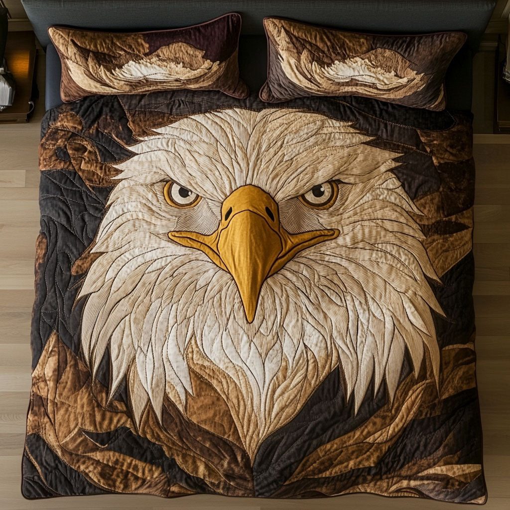 Regal Stare quilted 3-piece bedding set on a made bed with two matching pillow shams