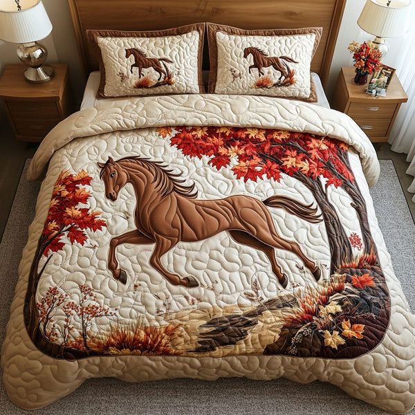 Regal Trot quilted 3-piece bedding set on a made bed with two matching pillow shams