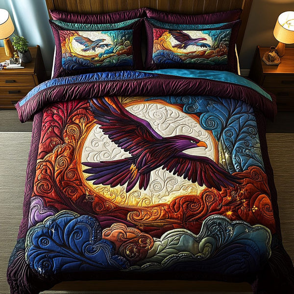 Regal Wings quilted 3-piece bedding set on a made bed with two matching pillow shams