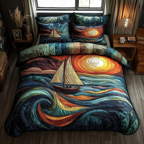 Regatta Glow quilted 3-piece bedding set on a made bed with two matching pillow shams