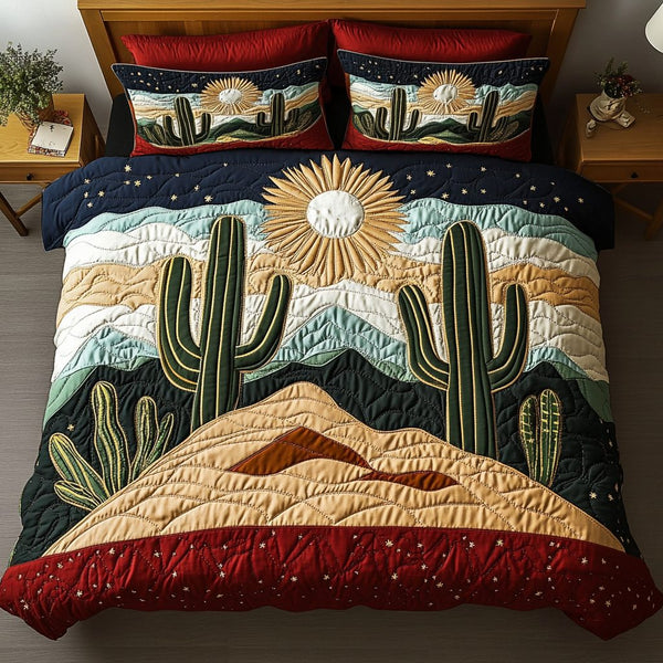 Resilient Roots quilted 3-piece bedding set on a made bed with two matching pillow shams