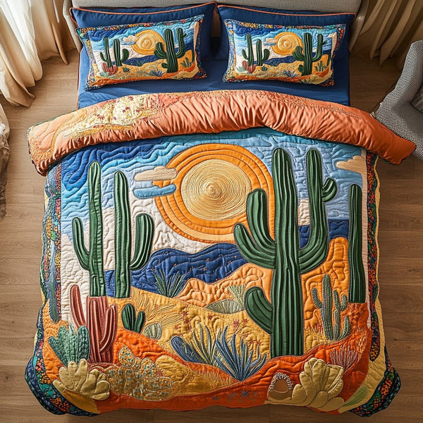 Resilient Roots quilted 3-piece bedding set on a made bed with two matching pillow shams