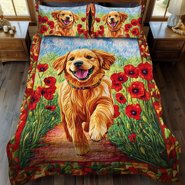 Retriever Haven quilted 3-piece bedding set on a made bed with two matching pillow shams