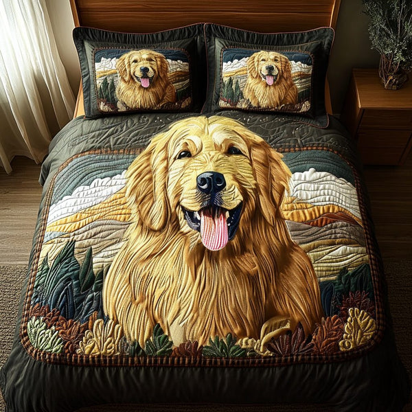 Retriever Magic quilted 3-piece bedding set on a made bed with two matching pillow shams