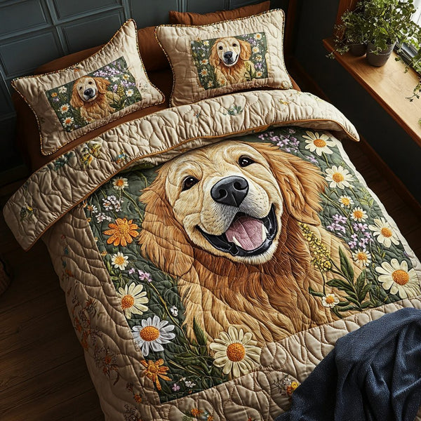 Retriever Spirit quilted 3-piece bedding set on a made bed with two matching pillow shams