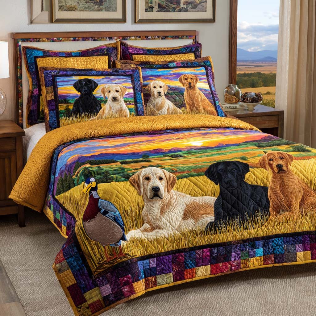 Retriever Spirit quilted 3-piece bedding set on a made bed with two matching pillow shams