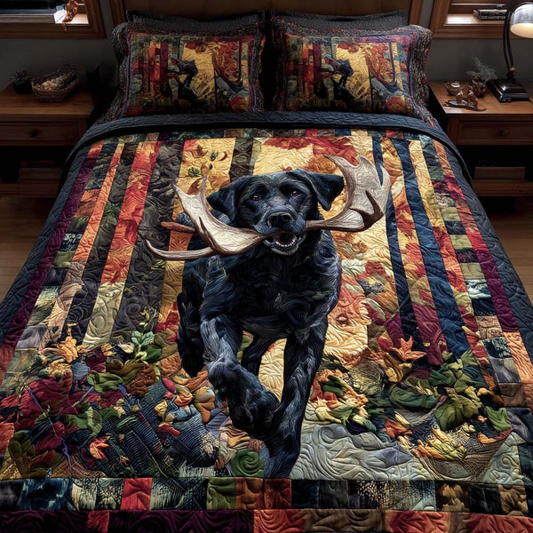 Retriever Trail quilted 3-piece bedding set on a made bed with two matching pillow shams