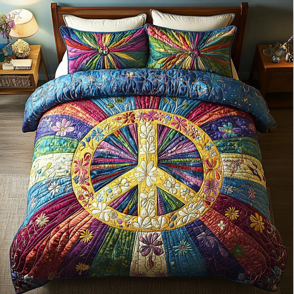 Retro Radiance quilted 3-piece bedding set on a made bed in a farmhouse bedroom