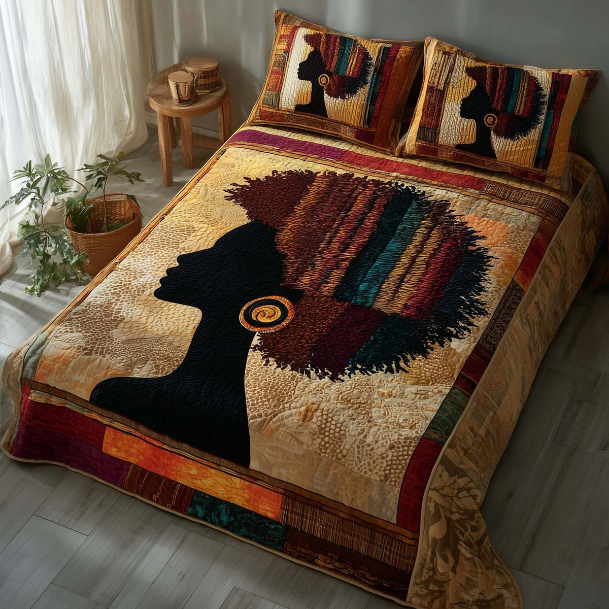 Rich Radiance quilted 3-piece bedding set on a made bed with two matching pillow shams