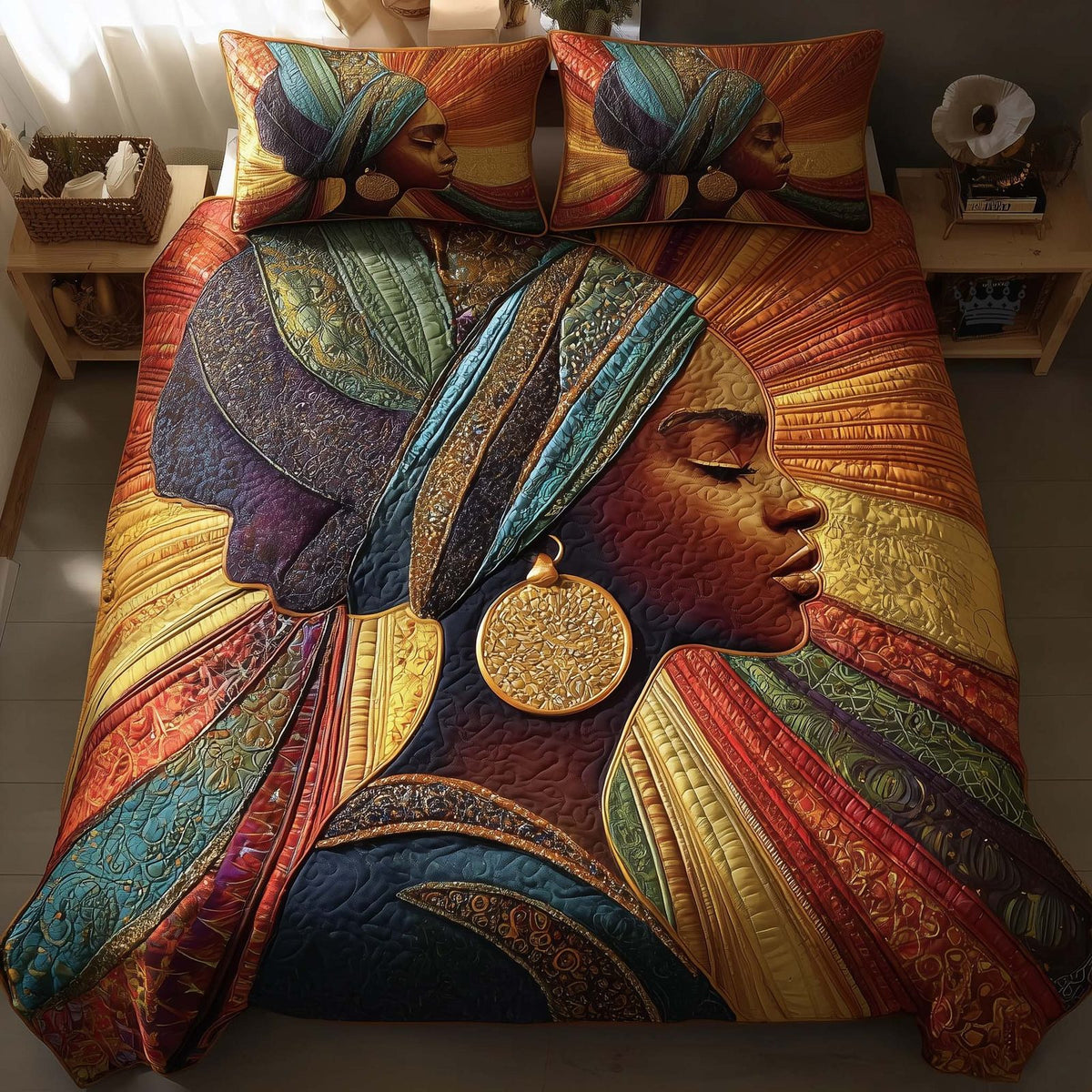 Rich Radiance quilted 3-piece bedding set on a made bed with two matching pillow shams