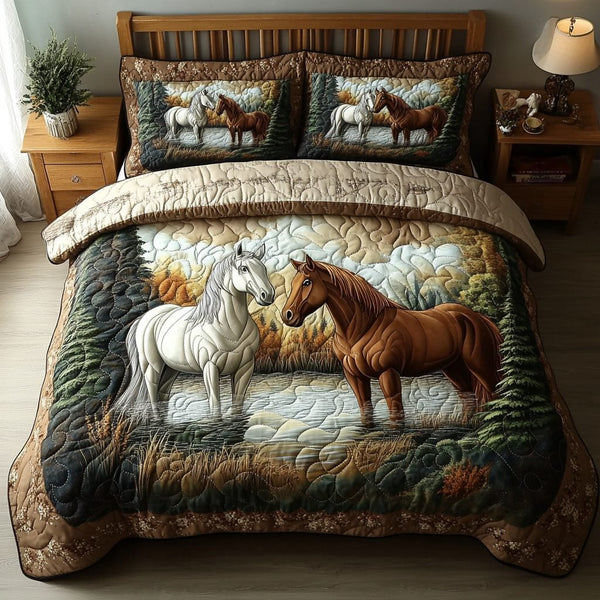 Rider Dream quilted 3-piece bedding set on a made bed with two matching pillow shams