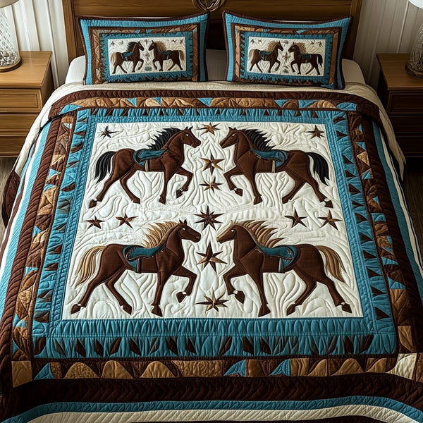 Riding Realm quilted 3-piece bedding set on a made bed with two matching pillow shams