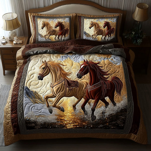 River Blaze quilted 3-piece bedding set on a made bed with two matching pillow shams