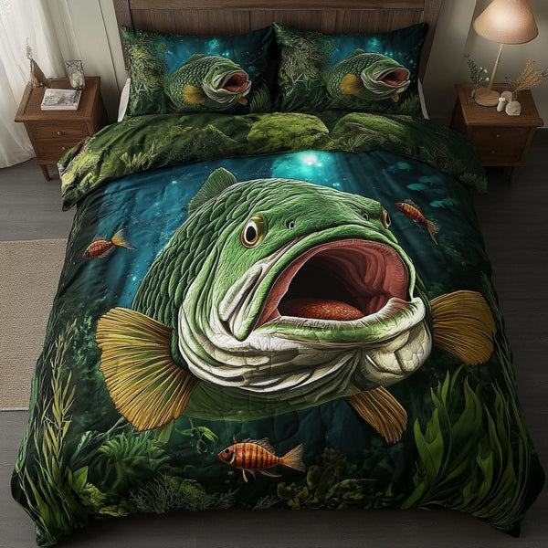 River Dream quilted 3-piece bedding set on a made bed with two matching pillow shams