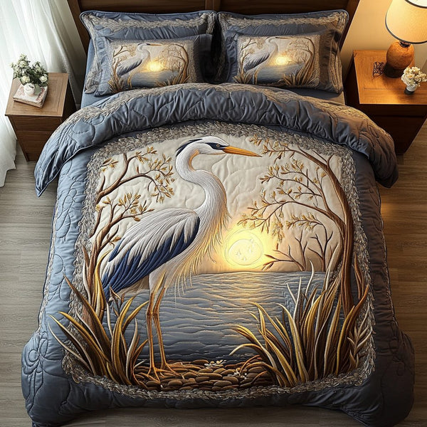 River Elegance quilted 3-piece bedding set on a made bed with two matching pillow shams
