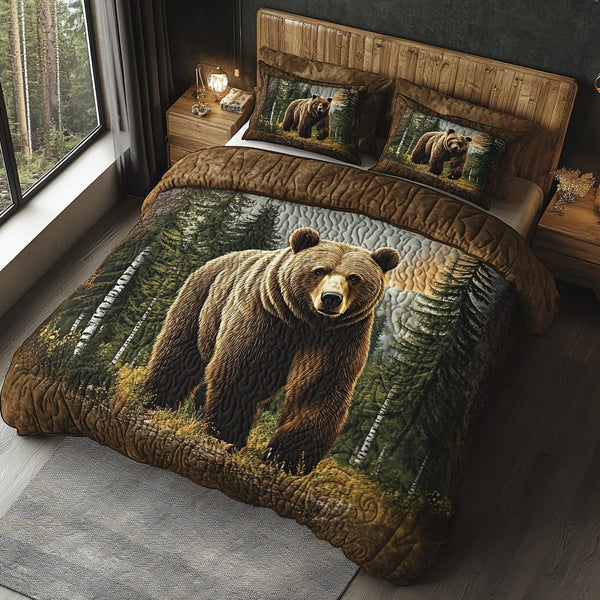 River Hunter quilted 3-piece bedding set on a made bed with two matching pillow shams