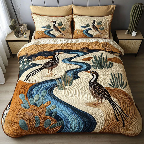 River Patrol quilted 3-piece bedding set on a made bed with two matching pillow shams