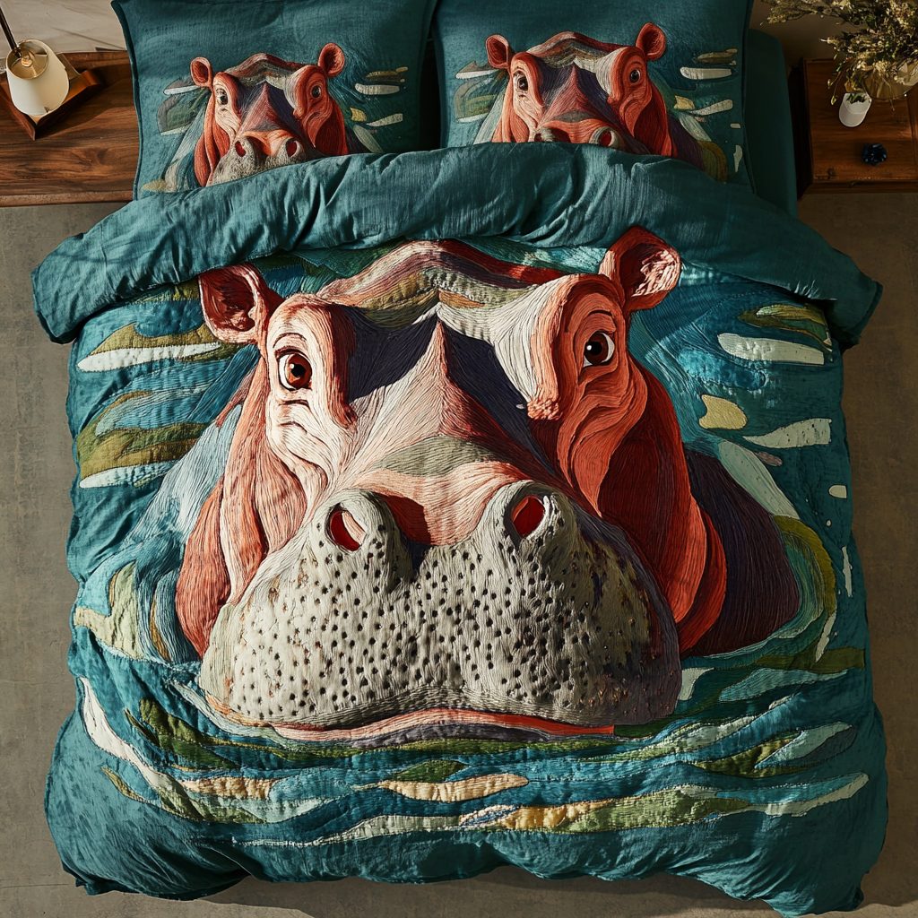 River Snuggle quilted 3-piece bedding set on a made bed with two matching pillow shams