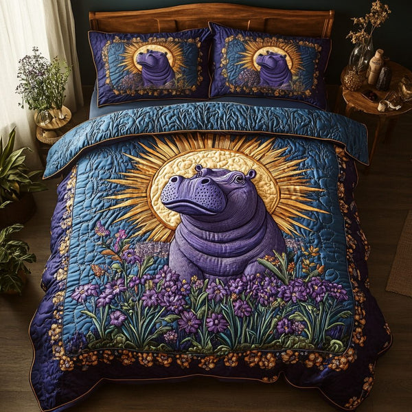 River Stroll quilted 3-piece bedding set on a made bed with two matching pillow shams