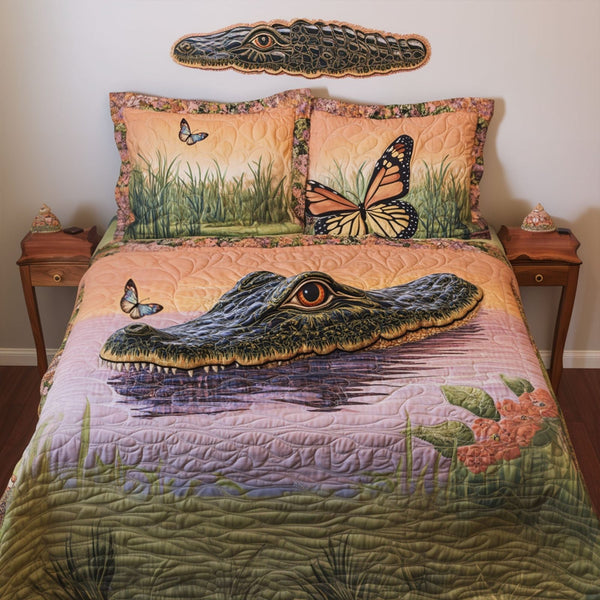 Riverbed Giant quilted 3-piece bedding set on a made bed with two matching pillow shams
