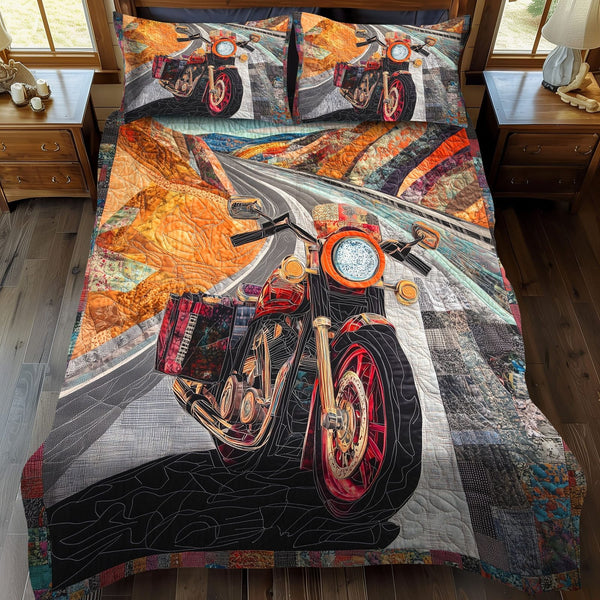 Roadway Rumble quilted 3-piece bedding set on a made bed with two matching pillow shams