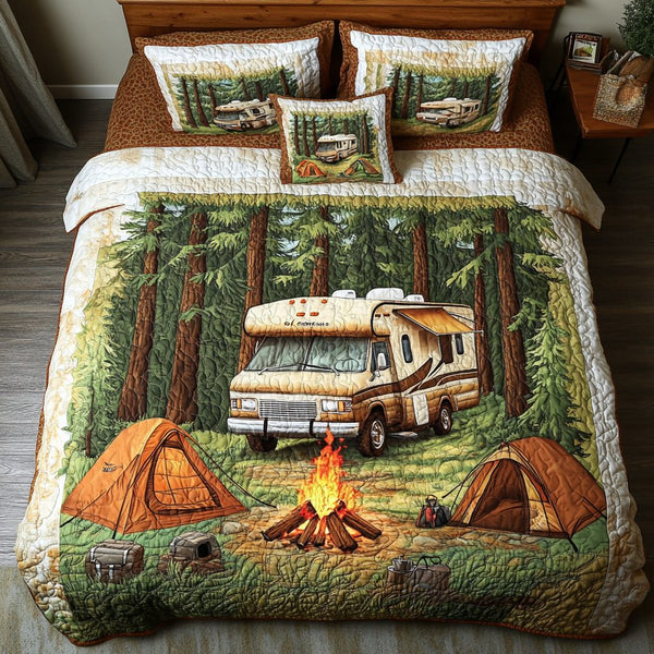 Roam Free quilted 3-piece bedding set on a made bed with two matching pillow shams