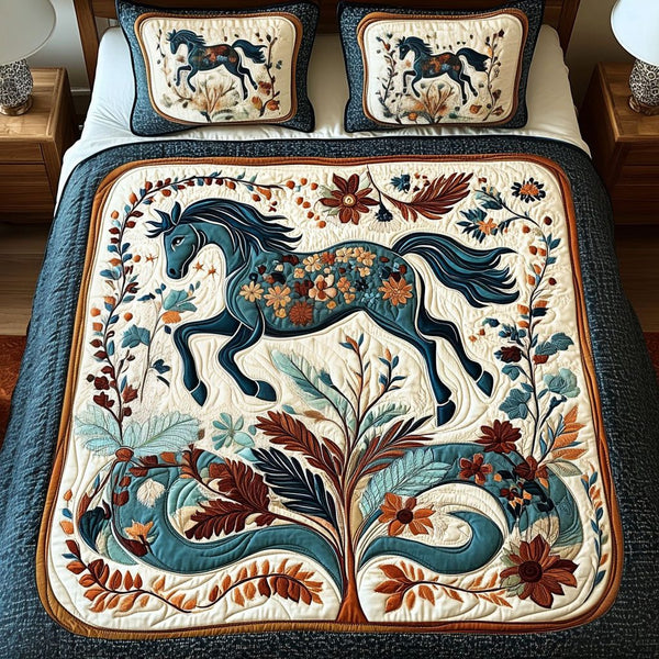 Roaming Horizon quilted 3-piece bedding set on a made bed with two matching pillow shams