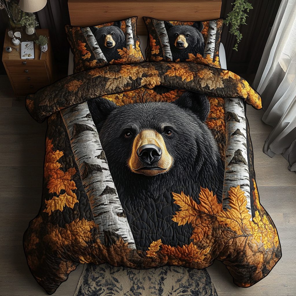 Roaming Wild quilted 3-piece bedding set on a made bed with two matching pillow shams