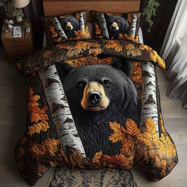 Roaming Wild quilted 3-piece bedding set on a made bed with two matching pillow shams