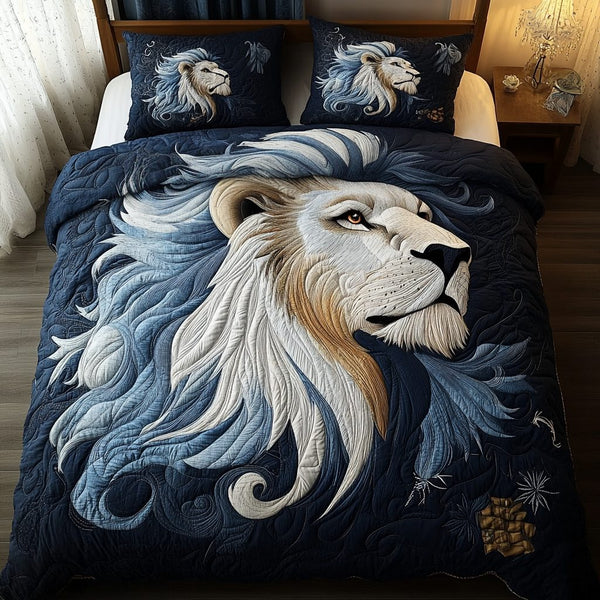 Roaring Glory quilted 3-piece bedding set on a made bed with two matching pillow shams