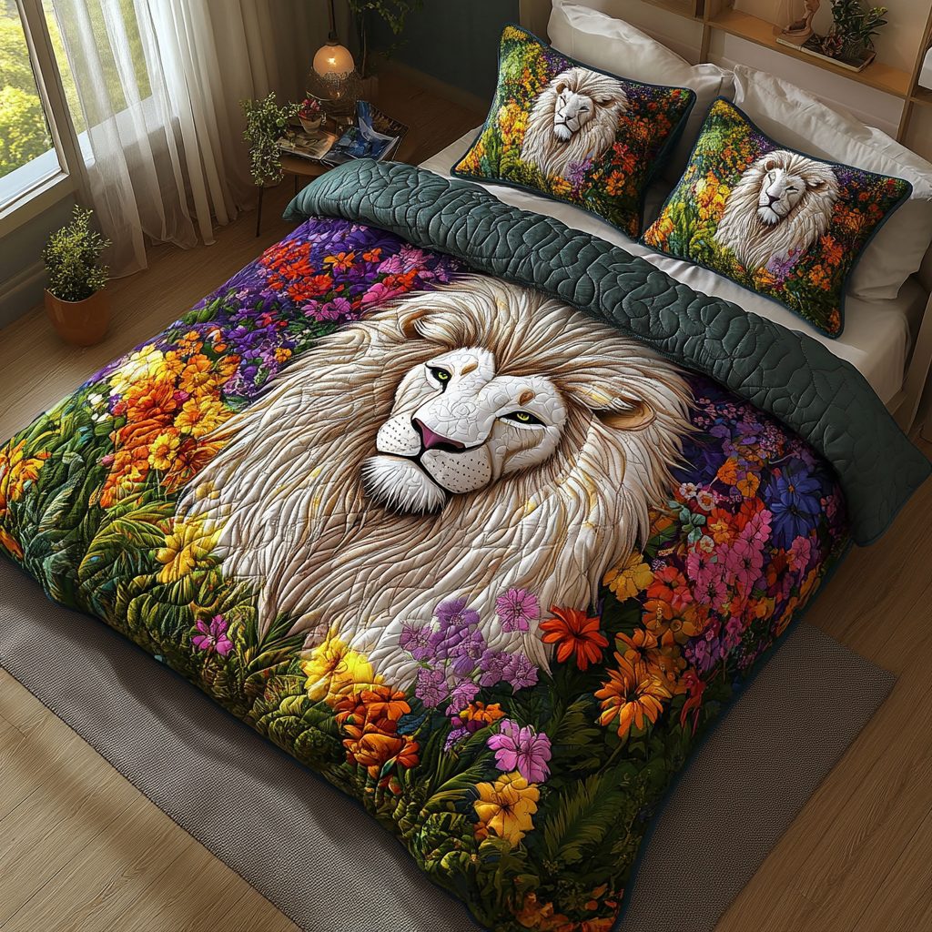Roaring Horizon quilted 3-piece bedding set on a made bed with two matching pillow shams