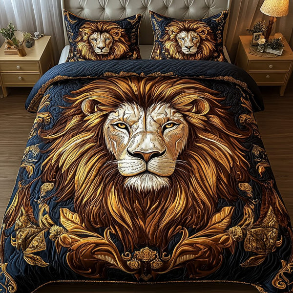 Roaring Legacy quilted 3-piece bedding set on a made bed with two matching pillow shams