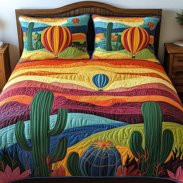 Rocky Flight quilted 3-piece bedding set on a made bed with two matching pillow shams