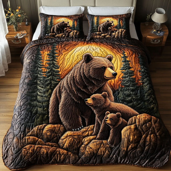 Rocky Heights quilted 3-piece bedding set on a made bed with two matching pillow shams