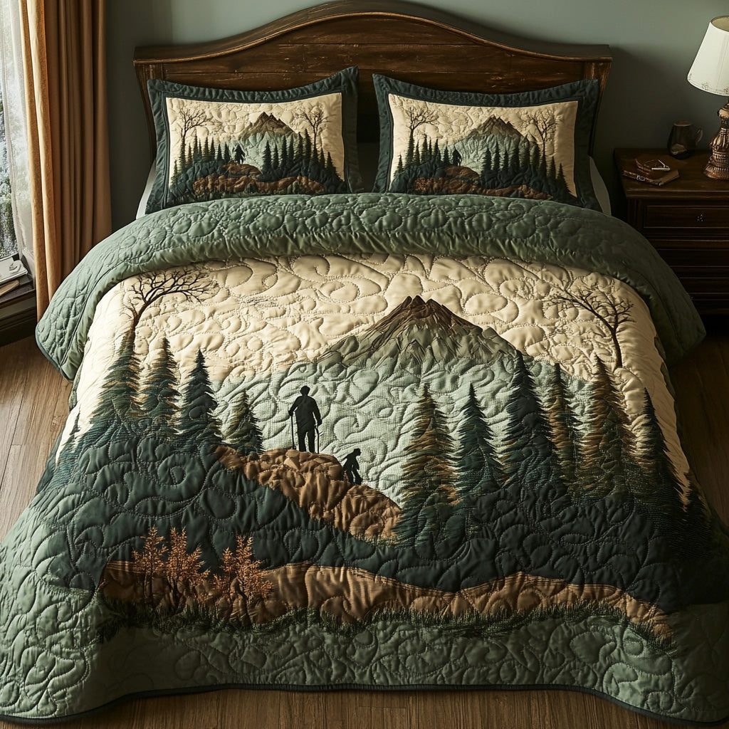 Rocky Trail quilted 3-piece bedding set on a made bed with two matching pillow shams