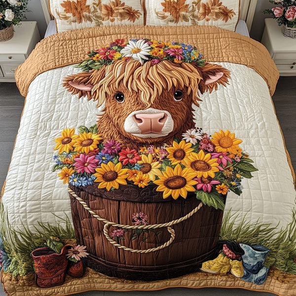 Rolling Hills quilted 3-piece bedding set on a made bed with two matching pillow shams