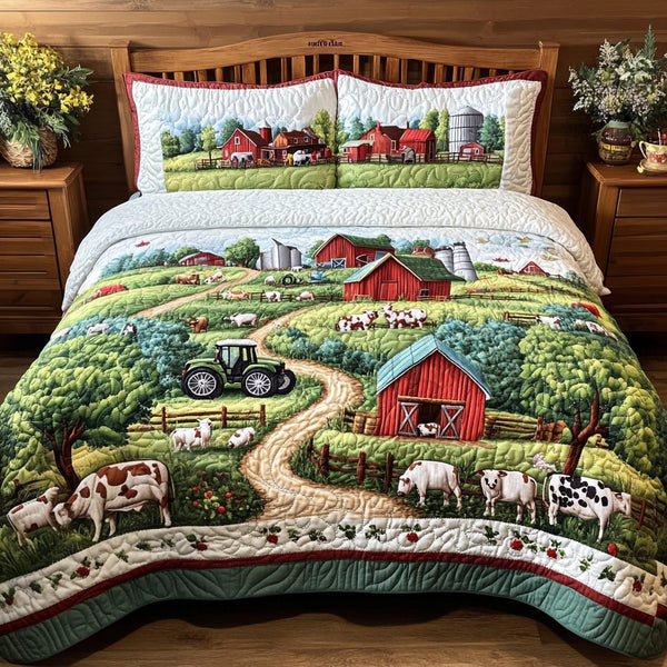 Rolling Hills quilted 3-piece bedding set on a made bed with two matching pillow shams