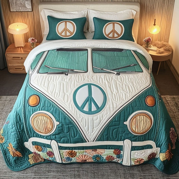 Rolling Serenity quilted 3-piece bedding set on a made bed with two matching pillow shams